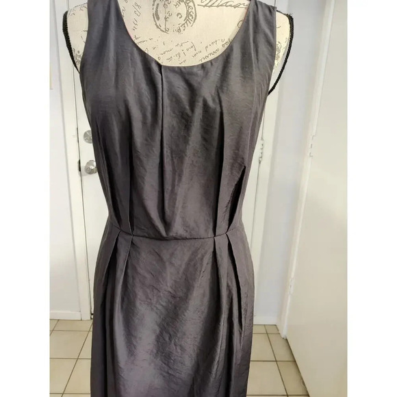 Ann Taylor Loft Mini Dress Pleated Sleeveless Charcoal Gray with Pockets Size 8 - Picture 7 of 11